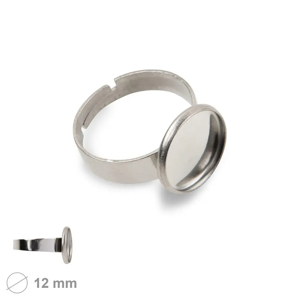 Bižuterní základ na prsten s kulatým lůžkem 12 mm z chirurgické oceli - 20 ks