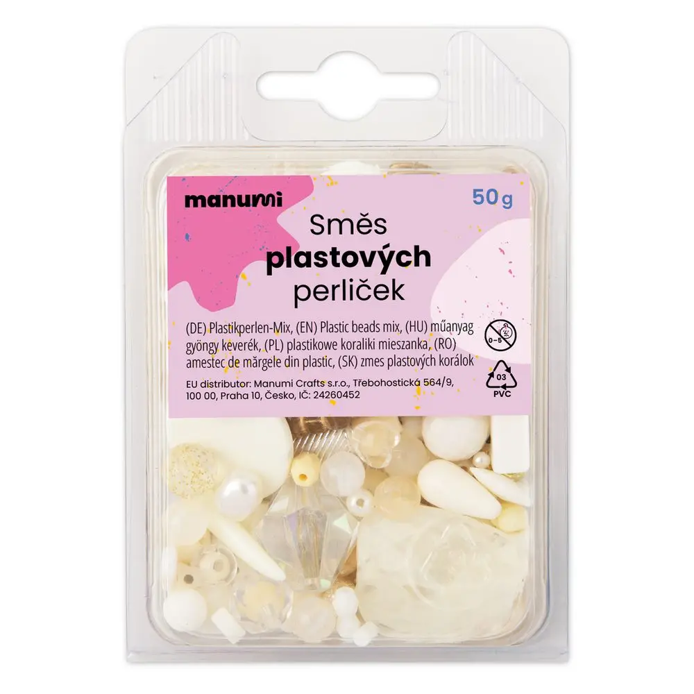 Manumi Směs plastových korálků bílá - 50 g