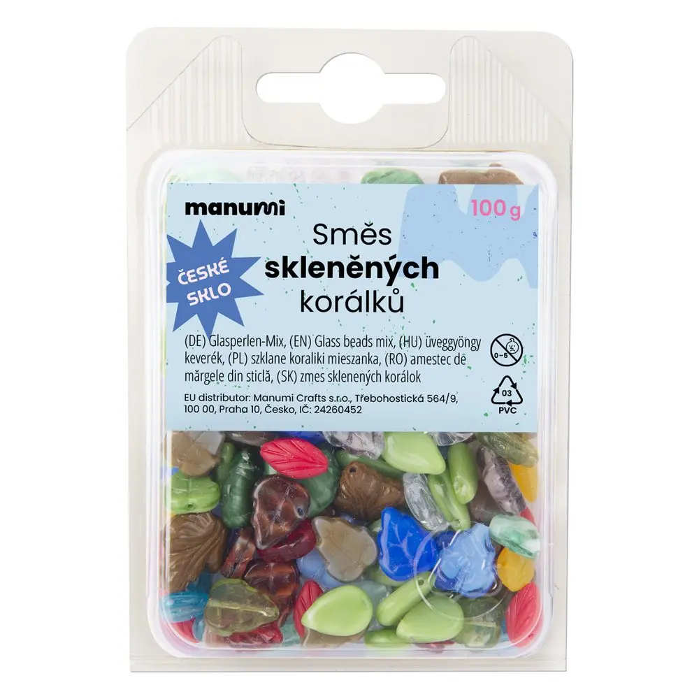 Manumi směs skleněných korálků lístečky -