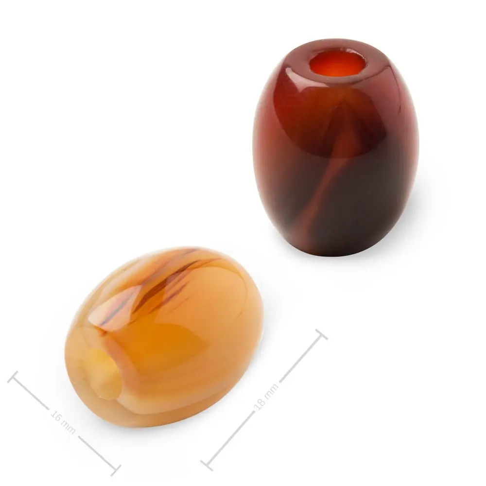 Korálek soudek z minerálu Karneol s velkým průtahem pro Macramé 18x16 mm - 5 ks