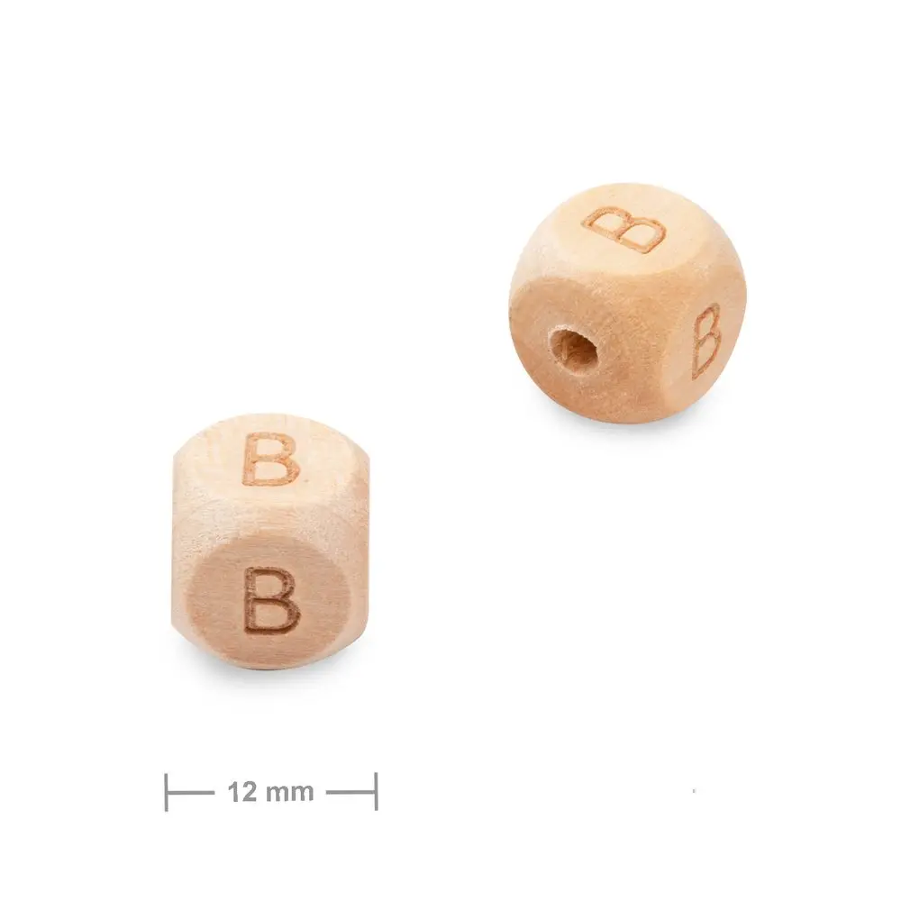 Dřevěný korálek kostka 12 mm s písmenem B -