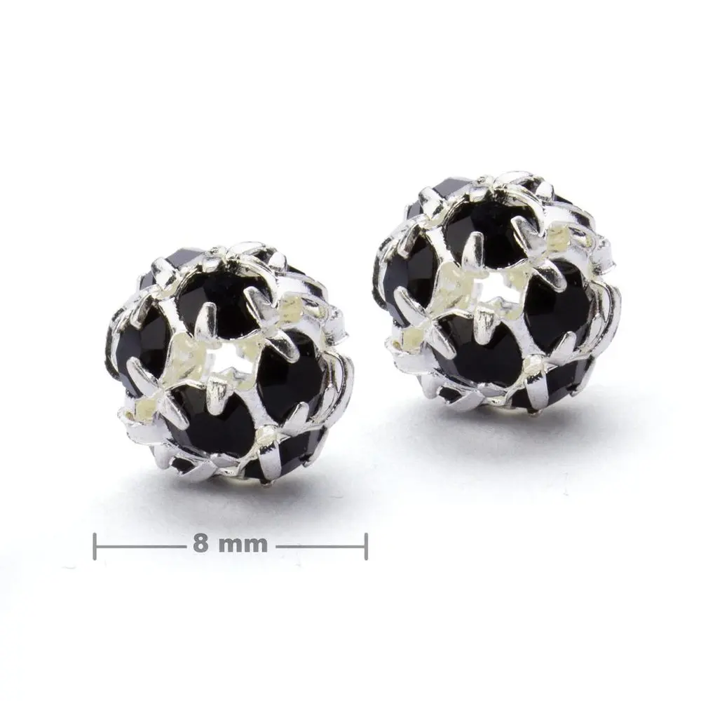 Manumi štrasová kulička 8 mm stříbrná Jet - 2 ks