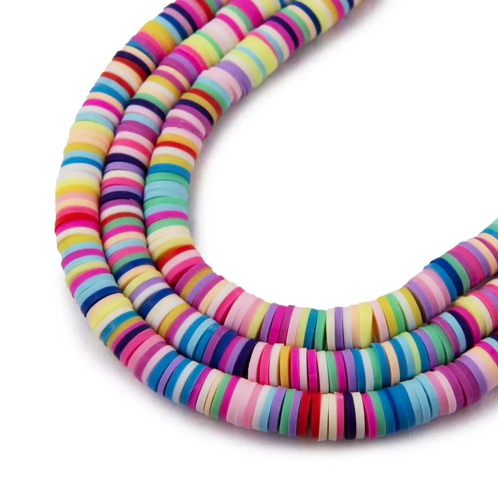 Heishi polymerové korálky na 40cm šňůrce duhové - 5 ks