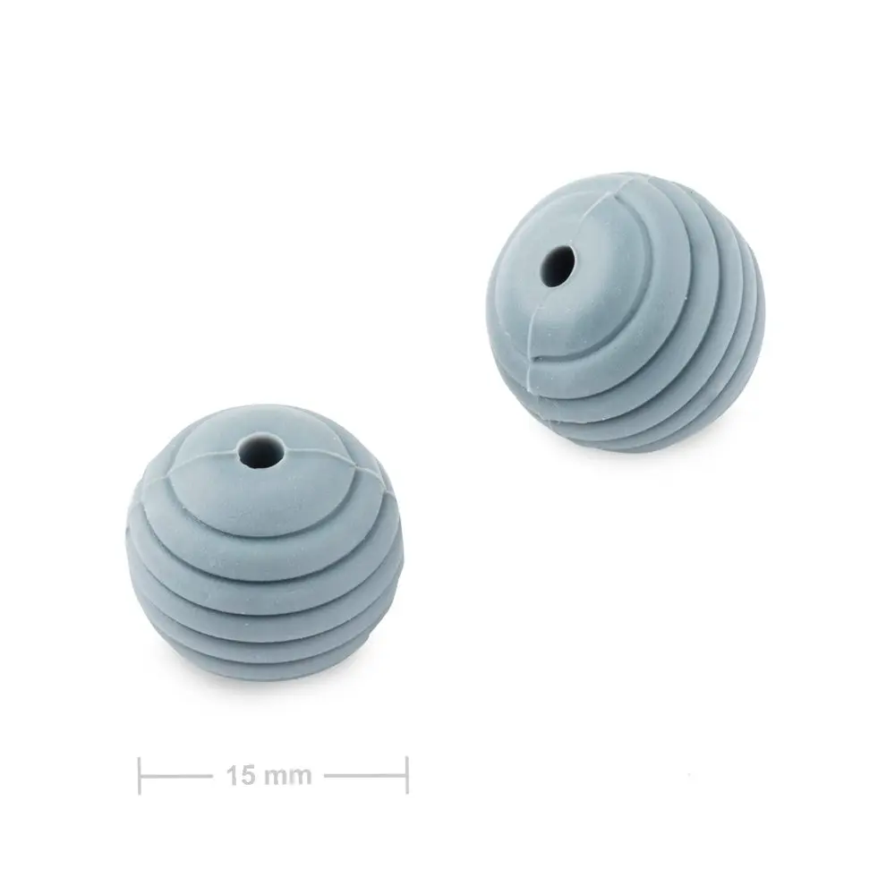 Silikonové kulaté korálky s vroubky 15 mm Dim Grey - 2 ks