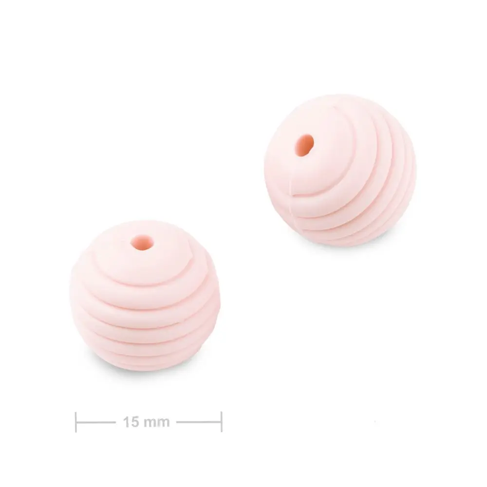 Silikonové kulaté korálky s vroubky 15 mm Baby Pink - 2 ks