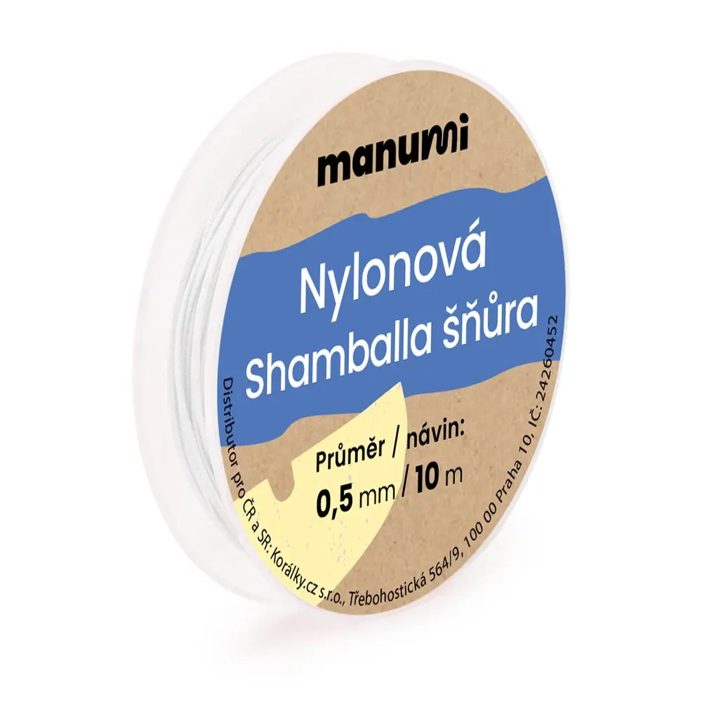 Manumi Nylonová šňůrka na Shamballa náramky 0,5 mm/10m bílá č. 1 - 5 ks