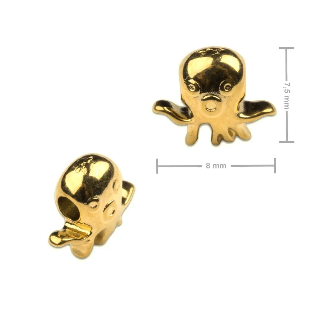 Korálek z chirurgické oceli ve tvaru chobotnice 7,5 x 8 mm v barvě zlata - 1 ks