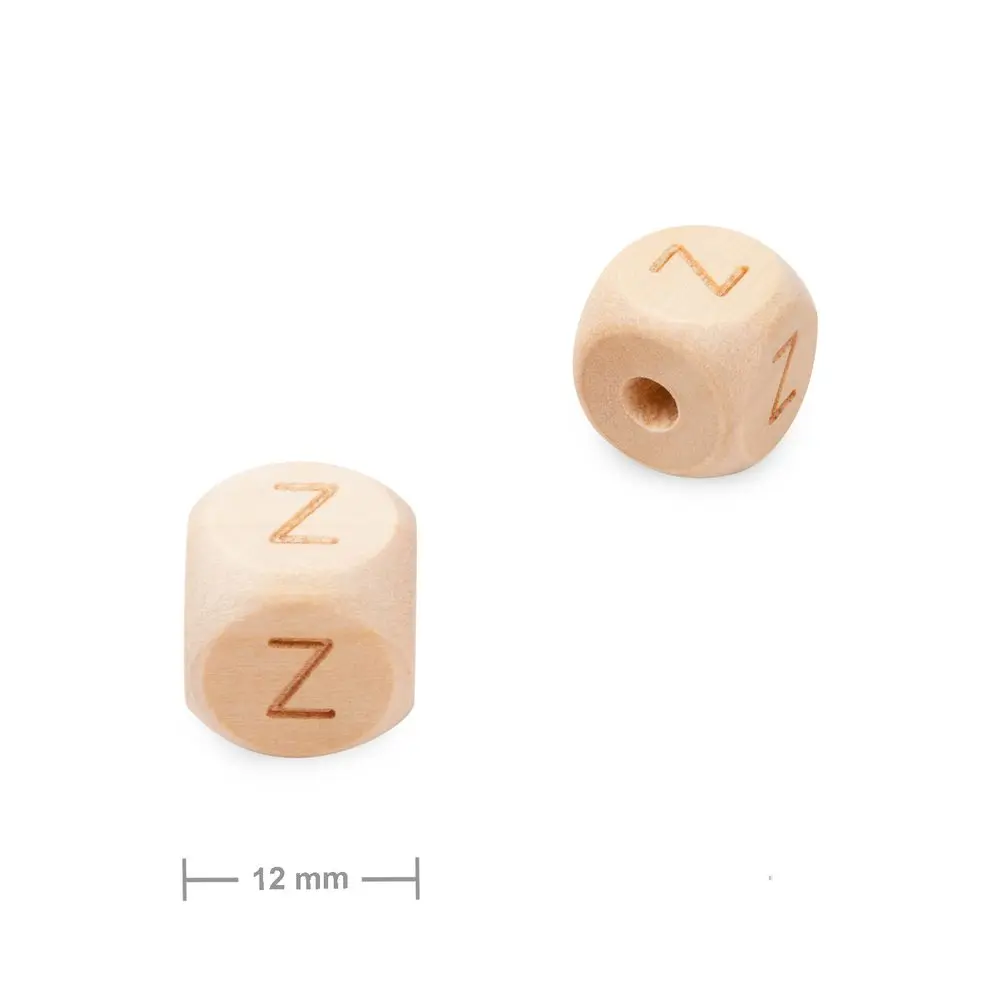 Dřevěný korálek kostka 12 mm s písmenem Z - 10 ks