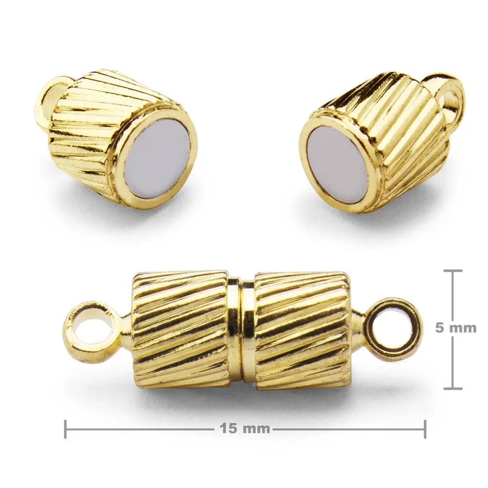 Magnetické zapínání váleček s očky 15x5 mm v barvě zlata - 2 ks
