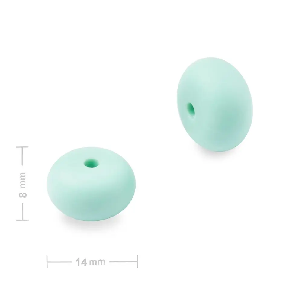 Silikonové korálky rondelky 14x8 mm Mint Green - 4 ks