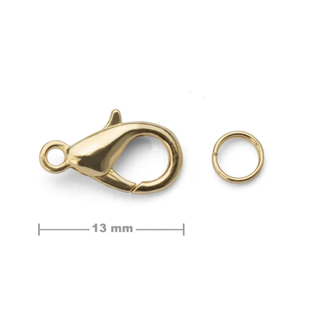 Bižuterní karabinka 13 mm v barvě zlata - 3 ks