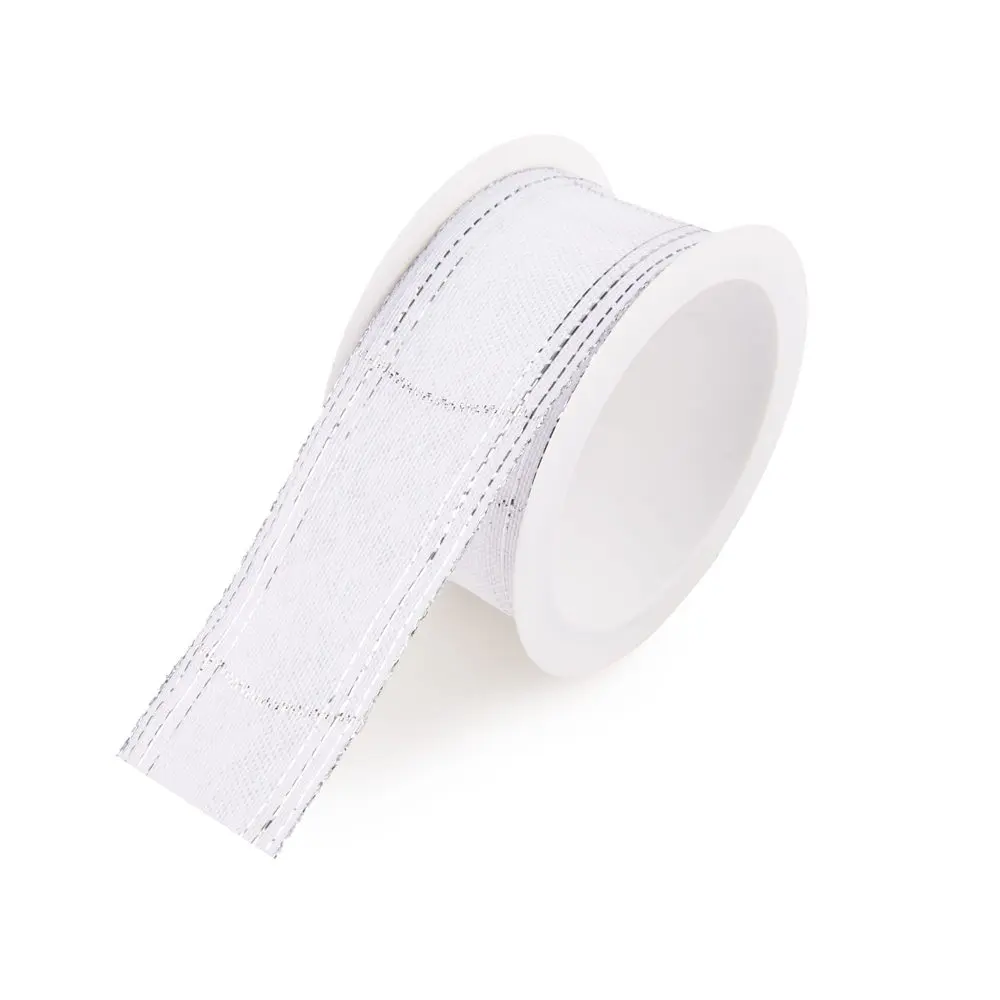 Dárková taftová stuha bílá se stříbrným vláknem 40mm/2m - 1 ks