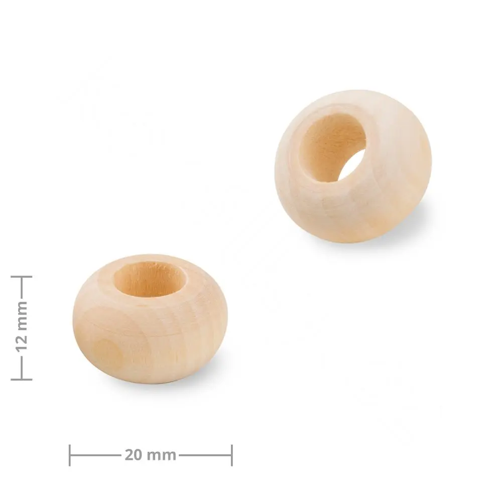 Dřevěné korálky rondelky s velkým průtahem pro Macramé 20x12 mm - 12 ks