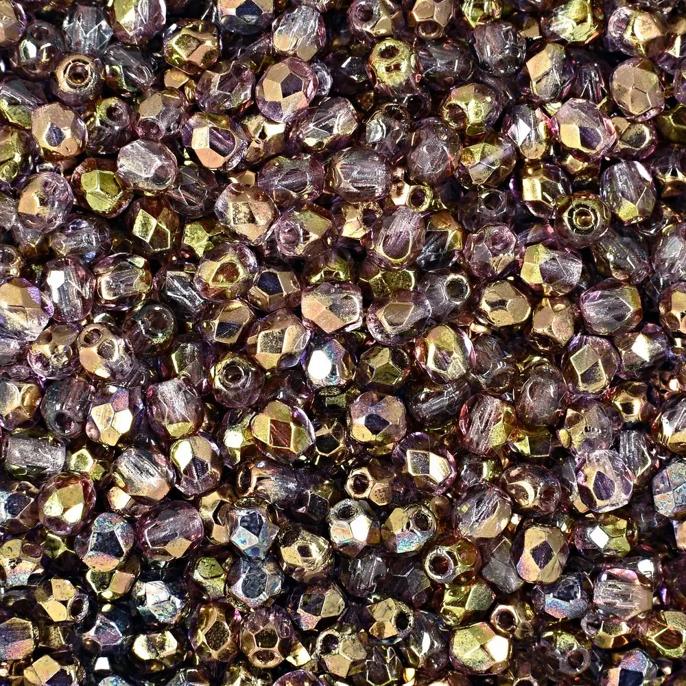 Manumi české broušené korálky 3 mm Luster Golden Purple Crystal - 300 ks