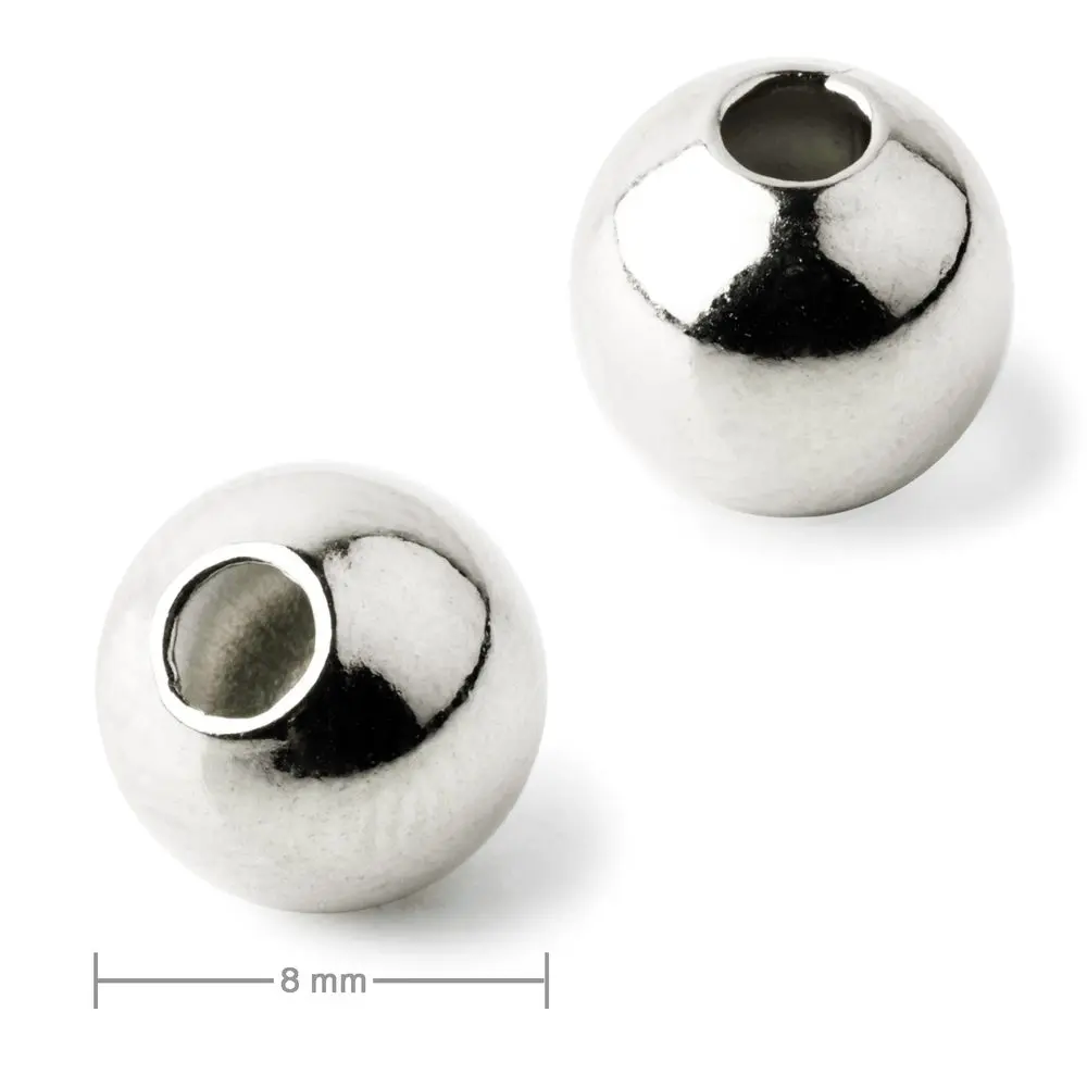 Kovový korálek dutý 8 mm v barvě platiny - 30 ks