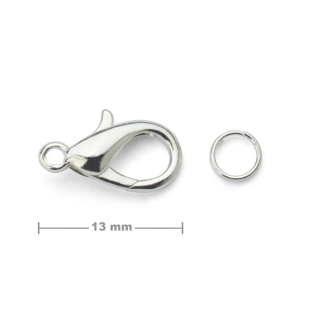 Bižuterní karabinka 13 mm v barvě stříbra - 30 ks