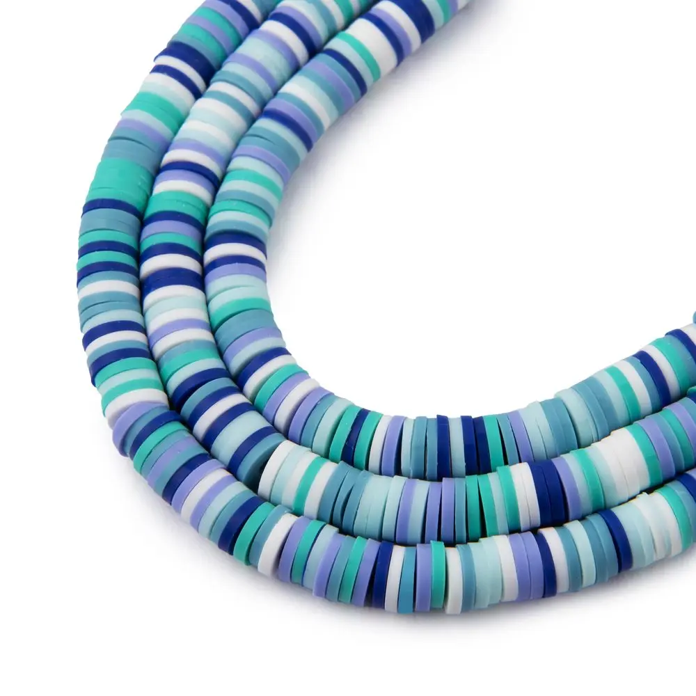 Heishi polymerové korálky na 40cm šňůrce modro-zelené - 1 ks