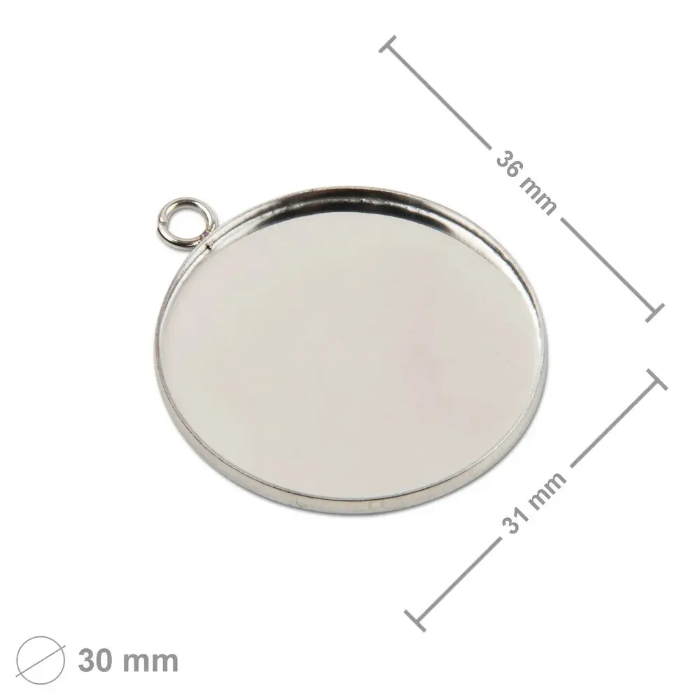 Bižuterní lůžko na přívěsek kulaté 30 mm z chirurgické oceli - 3 ks