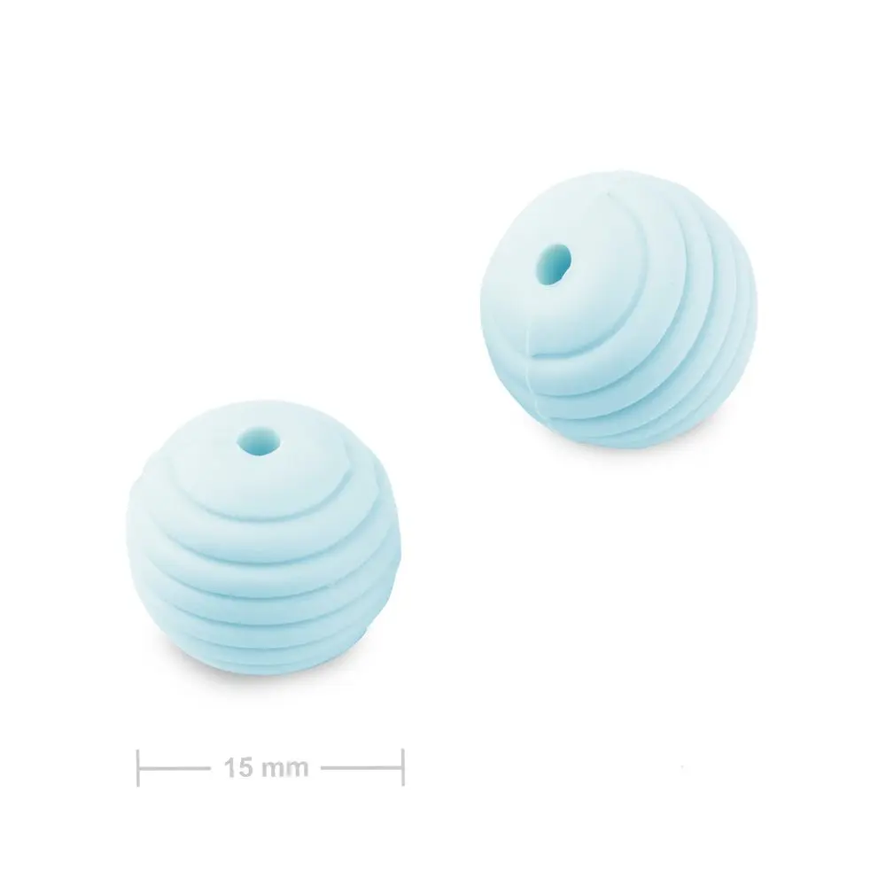 Silikonové kulaté korálky s vroubky 15 mm Pastel Blue - 10 ks