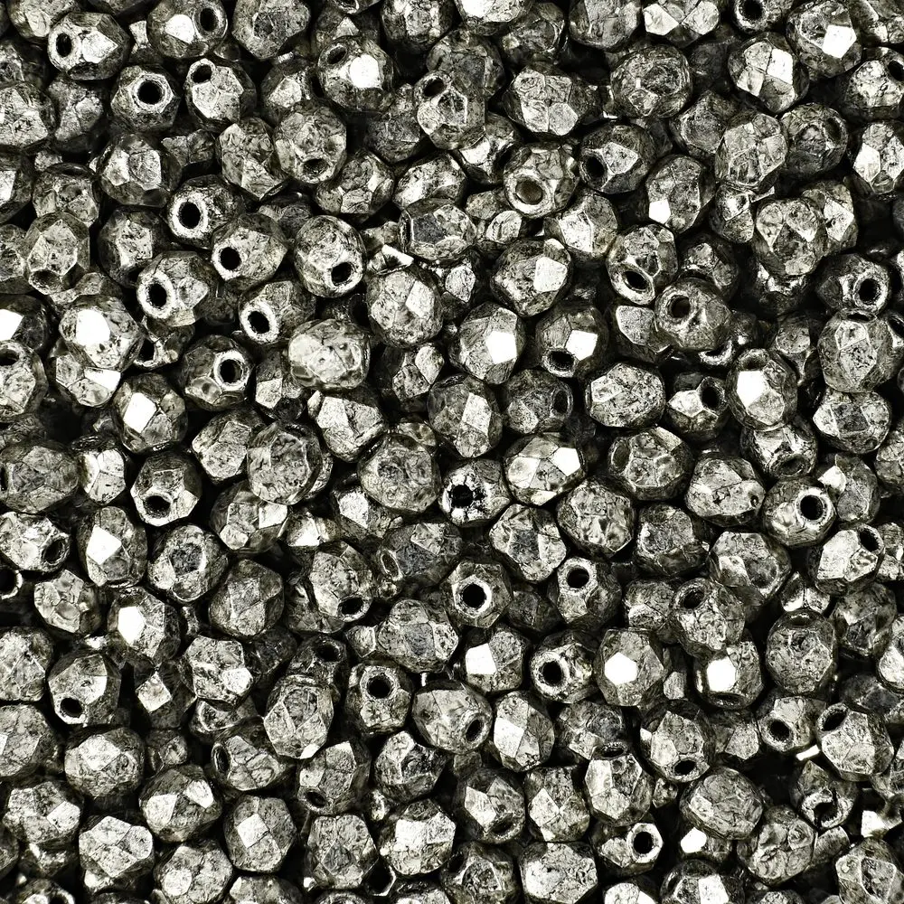 Manumi české broušené korálky 3 mm Coated Metallic Antique Platinum - 60 ks