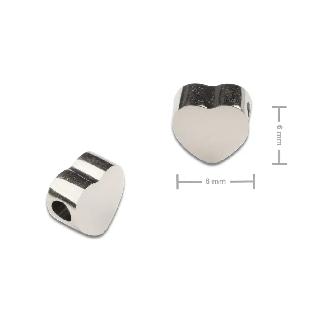 Korálek z chirurgické oceli ve tvaru srdce 6 x 6 mm - 1 ks