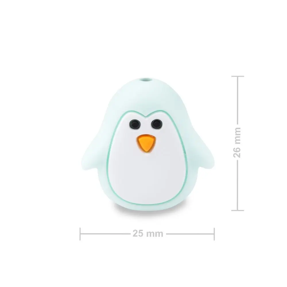 Silikonový korálek tučňák Mint Green - 1 ks