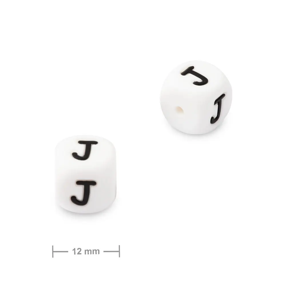 Silikonový korálek kostka 12 mm s písmenem J - 1 ks