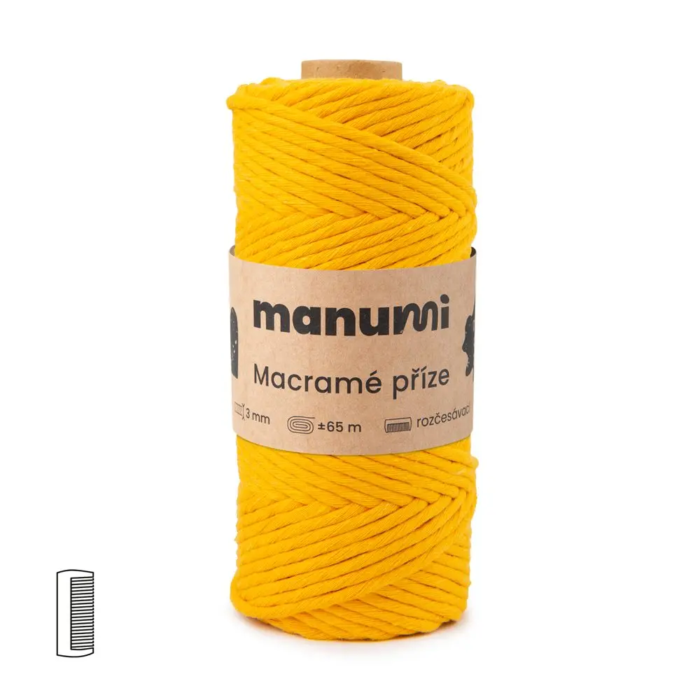 Manumi Macramé příze stáčená 3mm tmavě žlutá -