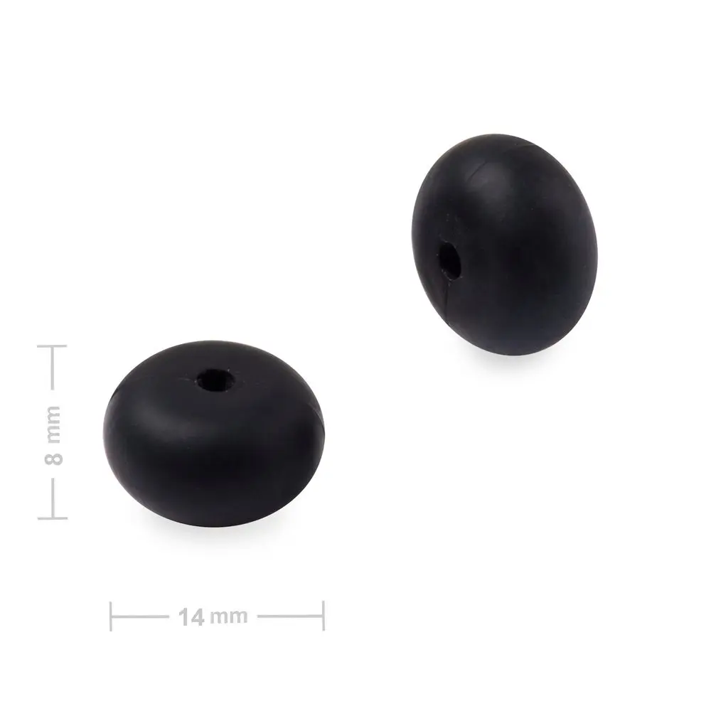 Silikonové korálky rondelky 14x8 mm Black - 4 ks