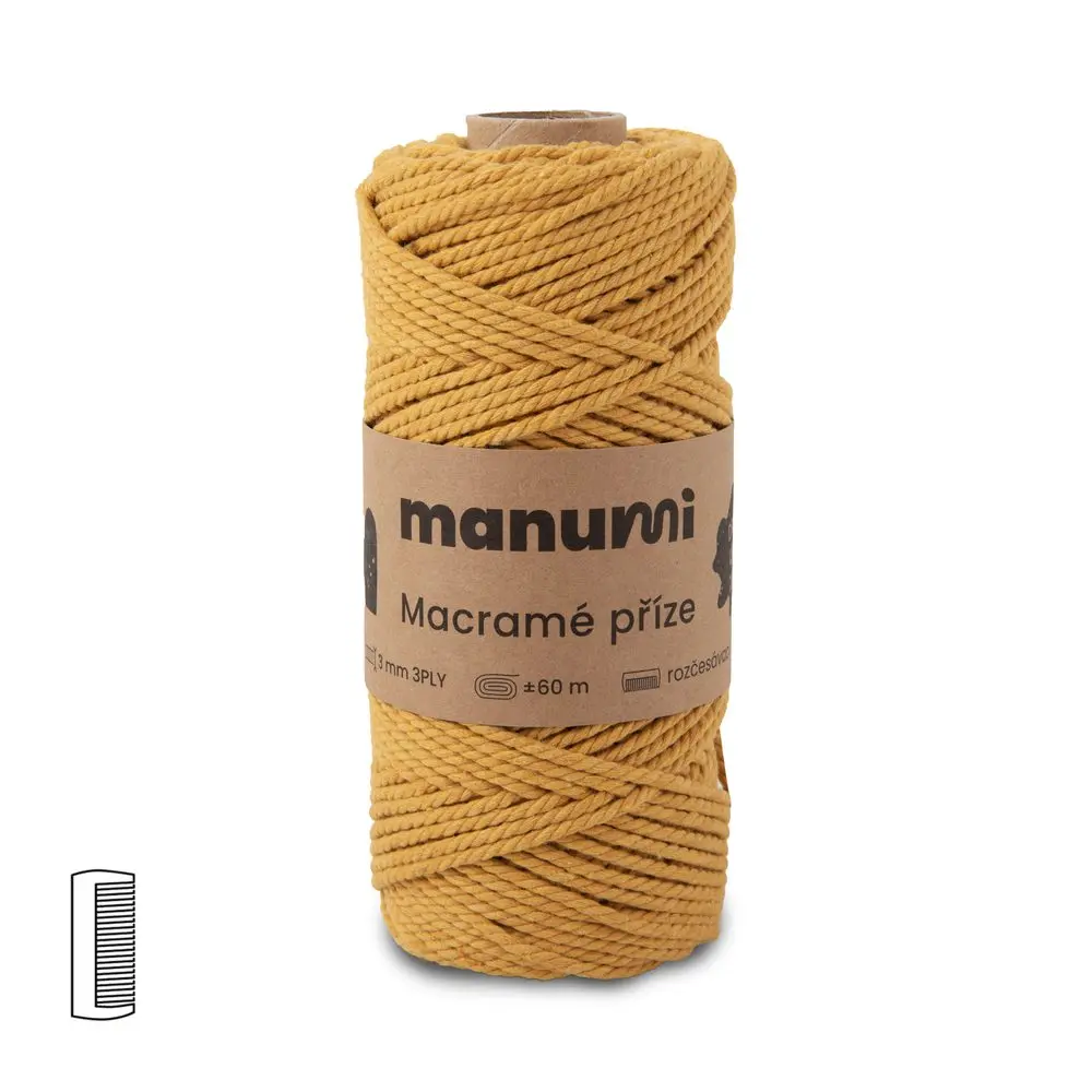 Manumi Macramé příze stáčená 3PLY 3mm hořčicová - 1 ks