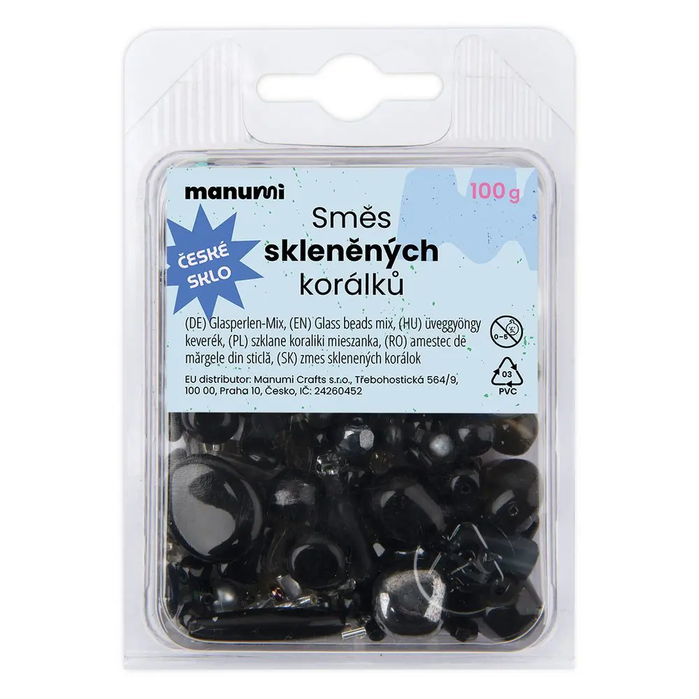 Manumi směs skleněných korálků černá - 100 g