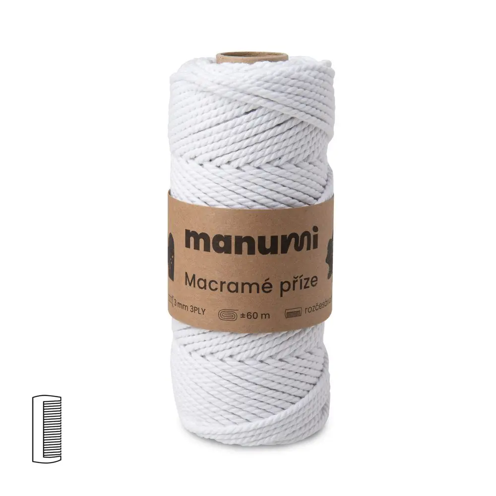 Manumi Macramé příze stáčená 3PLY 3mm bílá - 1 ks