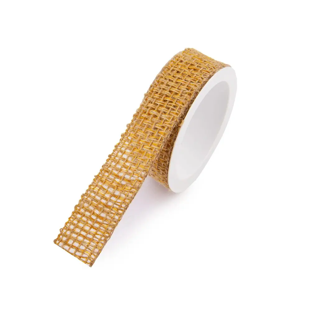 Dárková přírodní stuha se žlutým vláknem 25mm/2m - 1 ks