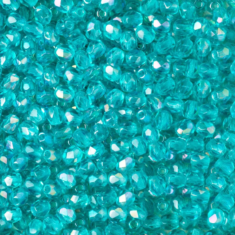 Manumi české broušené korálky 3 mm Luster Rainbow Teal - 60 ks