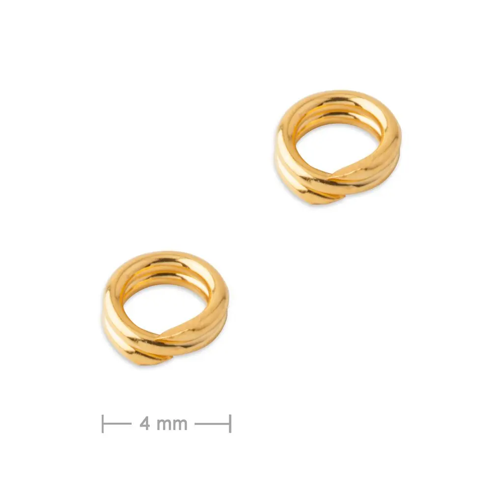 Stříbrný spojovací dvojitý kroužek 4 mm pozlacený 24K zlatem - 2 ks