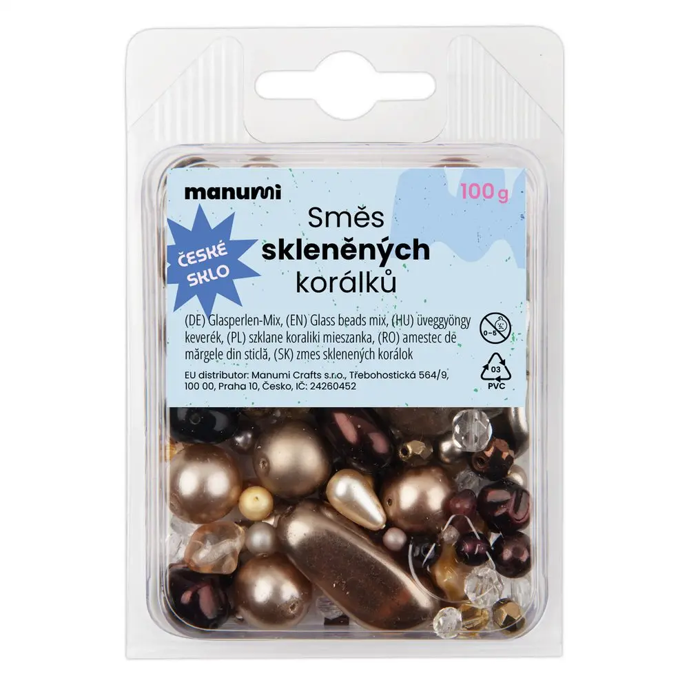 Manumi směs skleněných korálků hnědá - 100 g