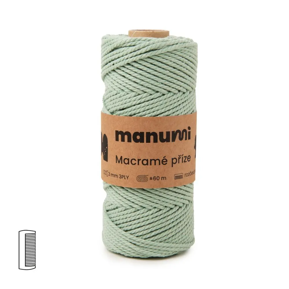 Manumi Macramé příze stáčená 3PLY 3mm Eukalyptus -