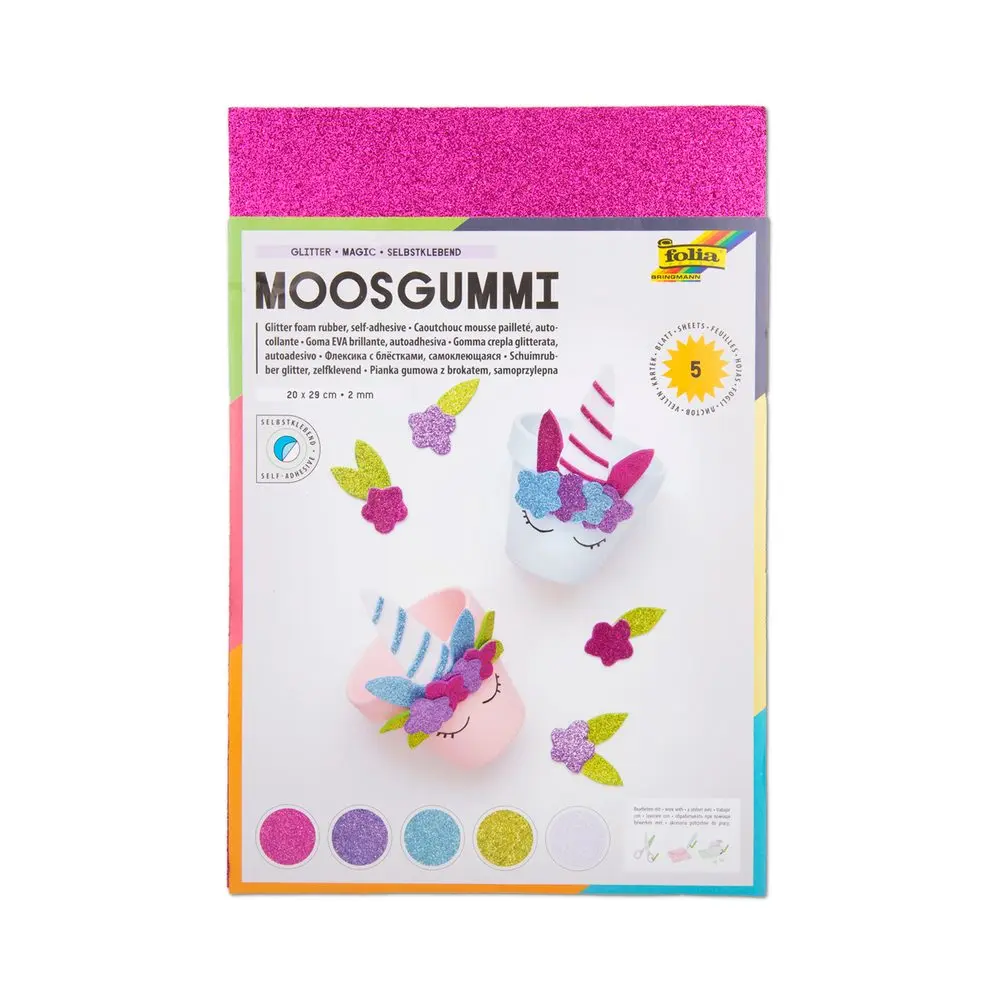 Moosgummi pěnová guma samolepící 5 listů gliter MAGIC -