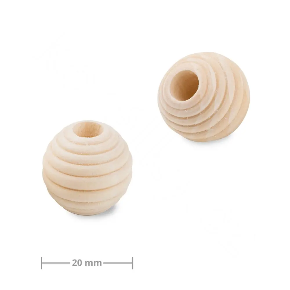 Dřevěné vroubkované korálky s velkým průtahem pro Macramé 20 mm - 10 ks