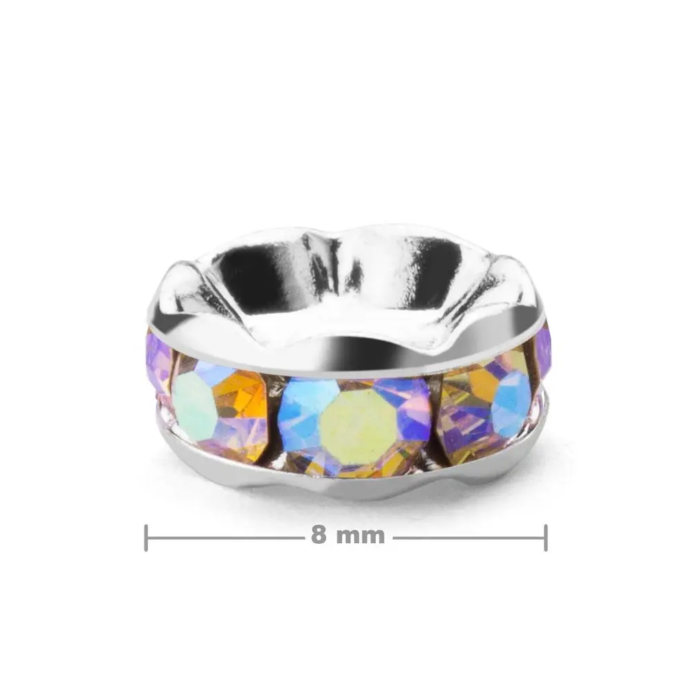 Manumi štrasová rondelka 8 mm stříbrná Crystal AB - 4 ks