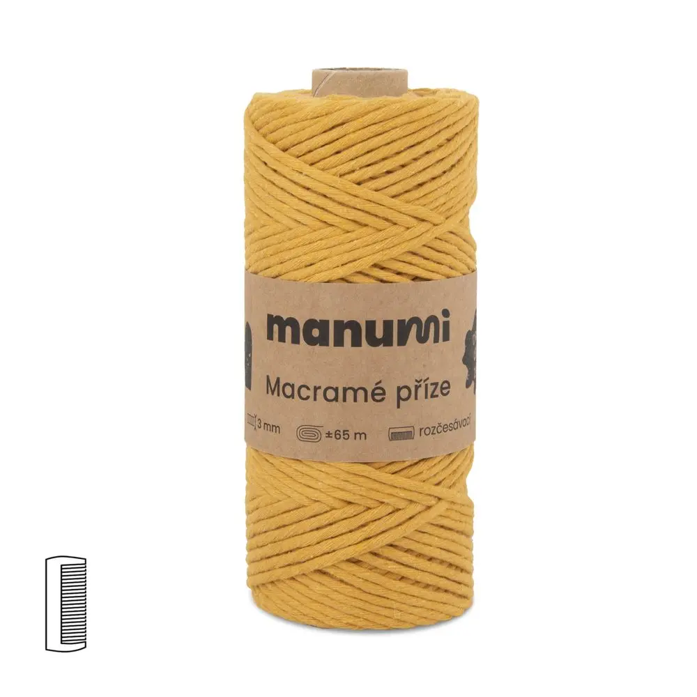 Manumi Macramé příze stáčená 3mm hořčicová - 3 ks