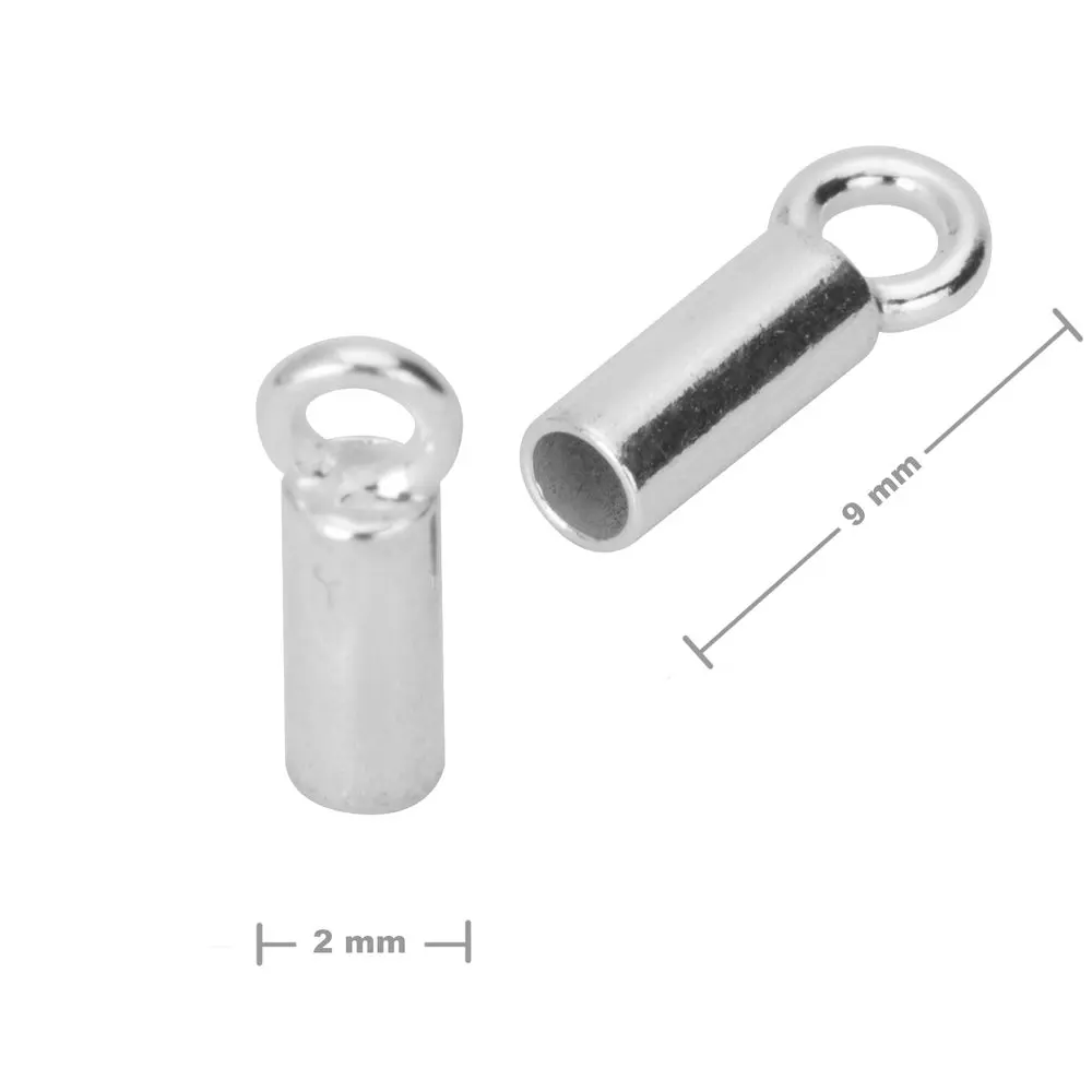 Stříbrná kulatá lepící koncovka 2 mm -