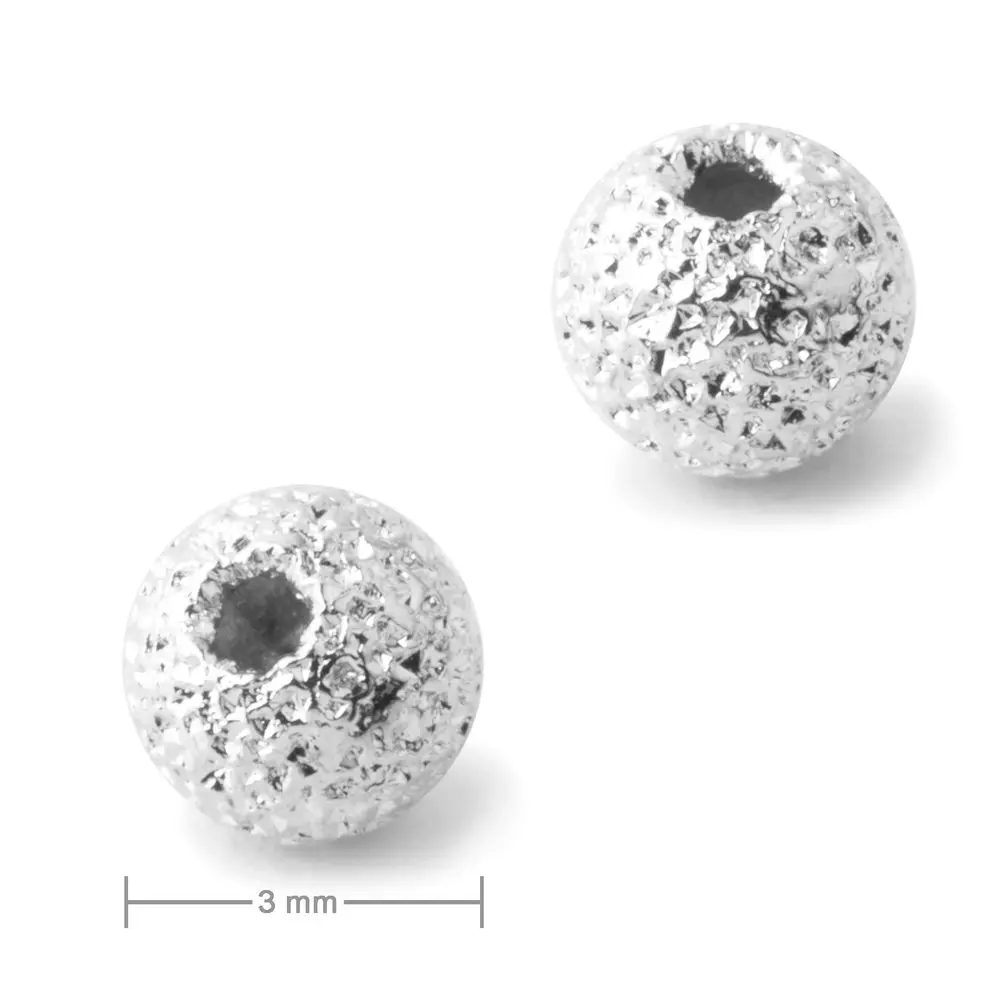 Kovový korálek stardust 3 mm v barvě stříbra - 12 ks