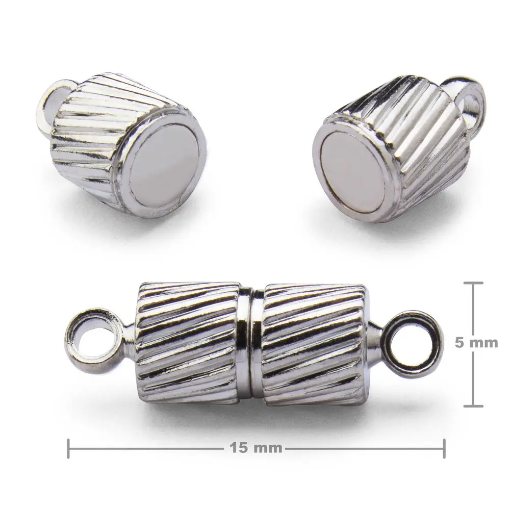 Magnetické zapínání váleček s očky 15x5 mm v barvě platiny - 2 ks