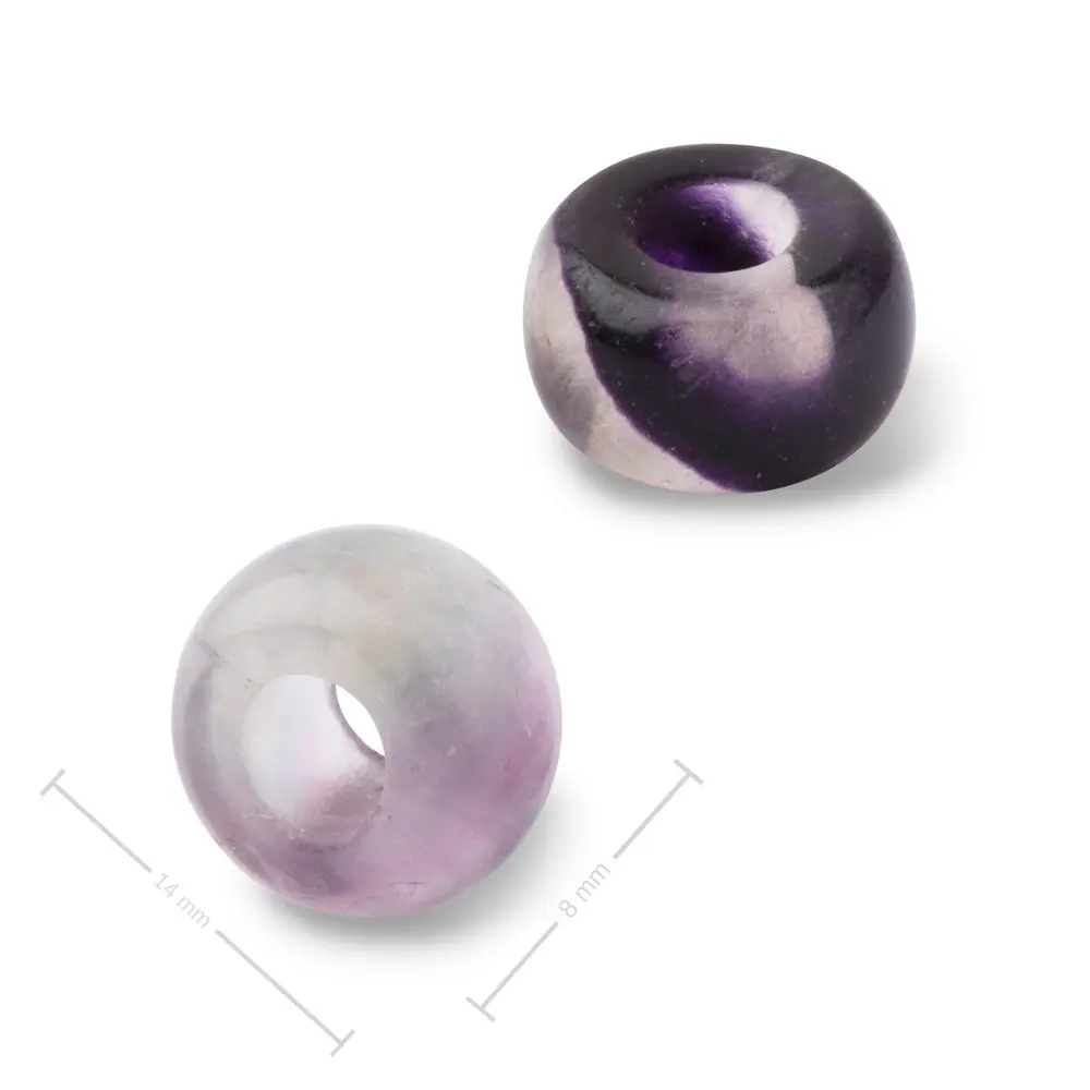 Korálek rondelka z minerálu Fluorit s velkým průtahem pro Macramé 14x8 mm - 5 ks