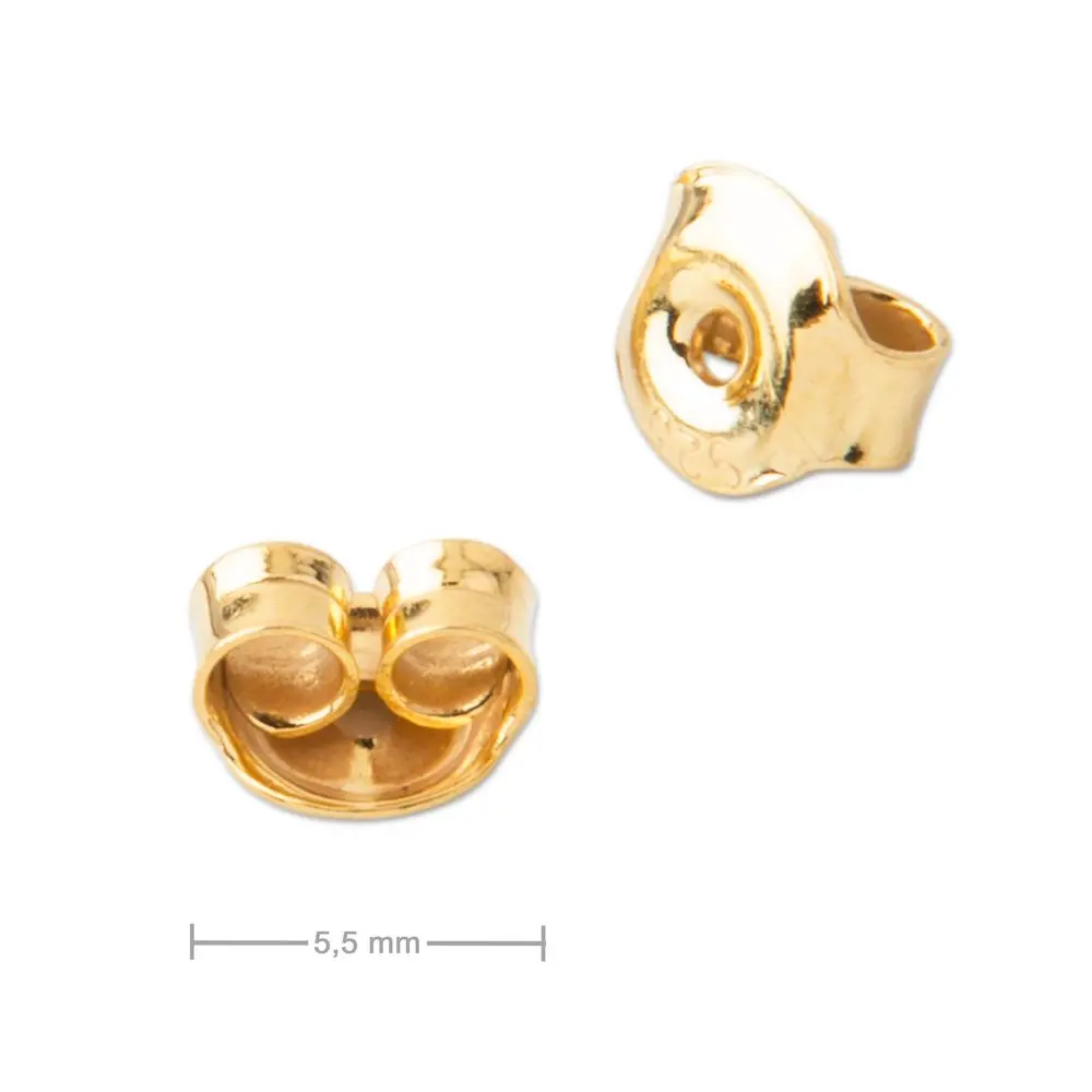 Stříbrná náušnicová zarážka motýlek 5,5 mm pozlacená 24K zlatem -