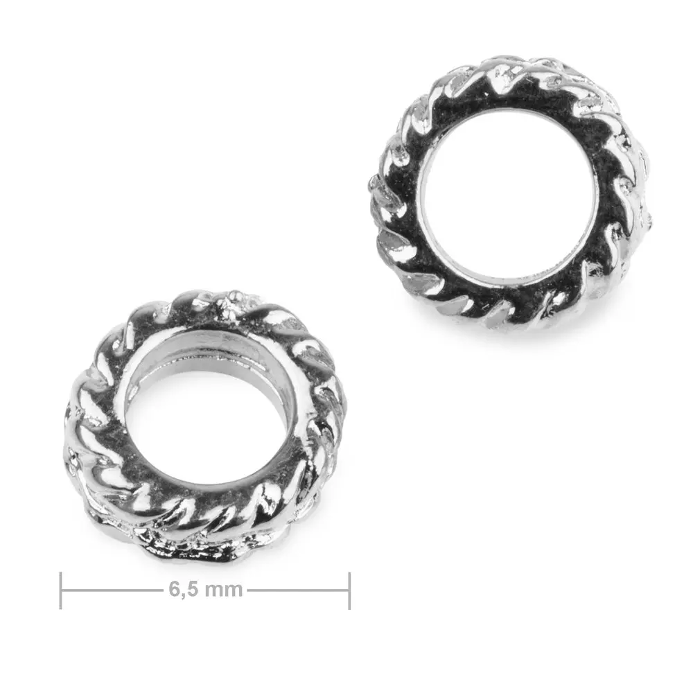 Kovový korálek mezidíl kolečko 6,5 mm v barvě stříbra - 60 ks