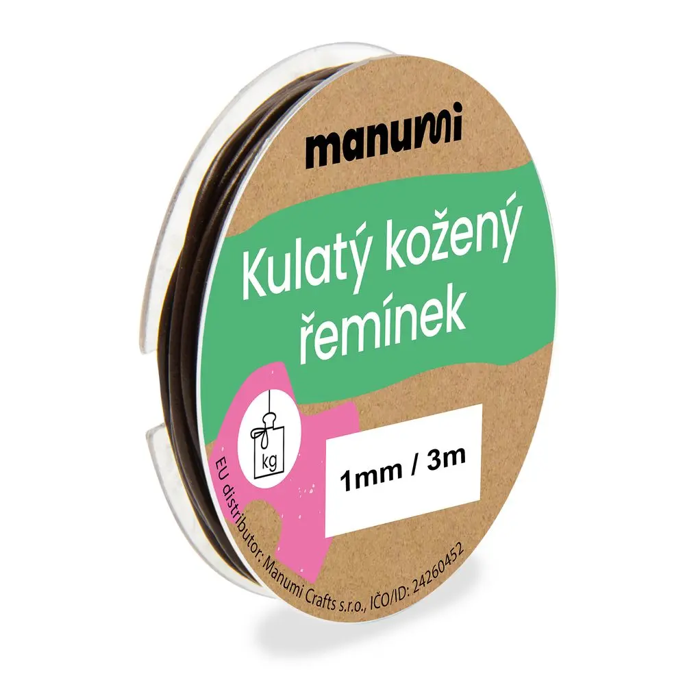 Manumi Kulatý kožený řemínek 1 mm/3m hnědý č. 13 - 5 ks