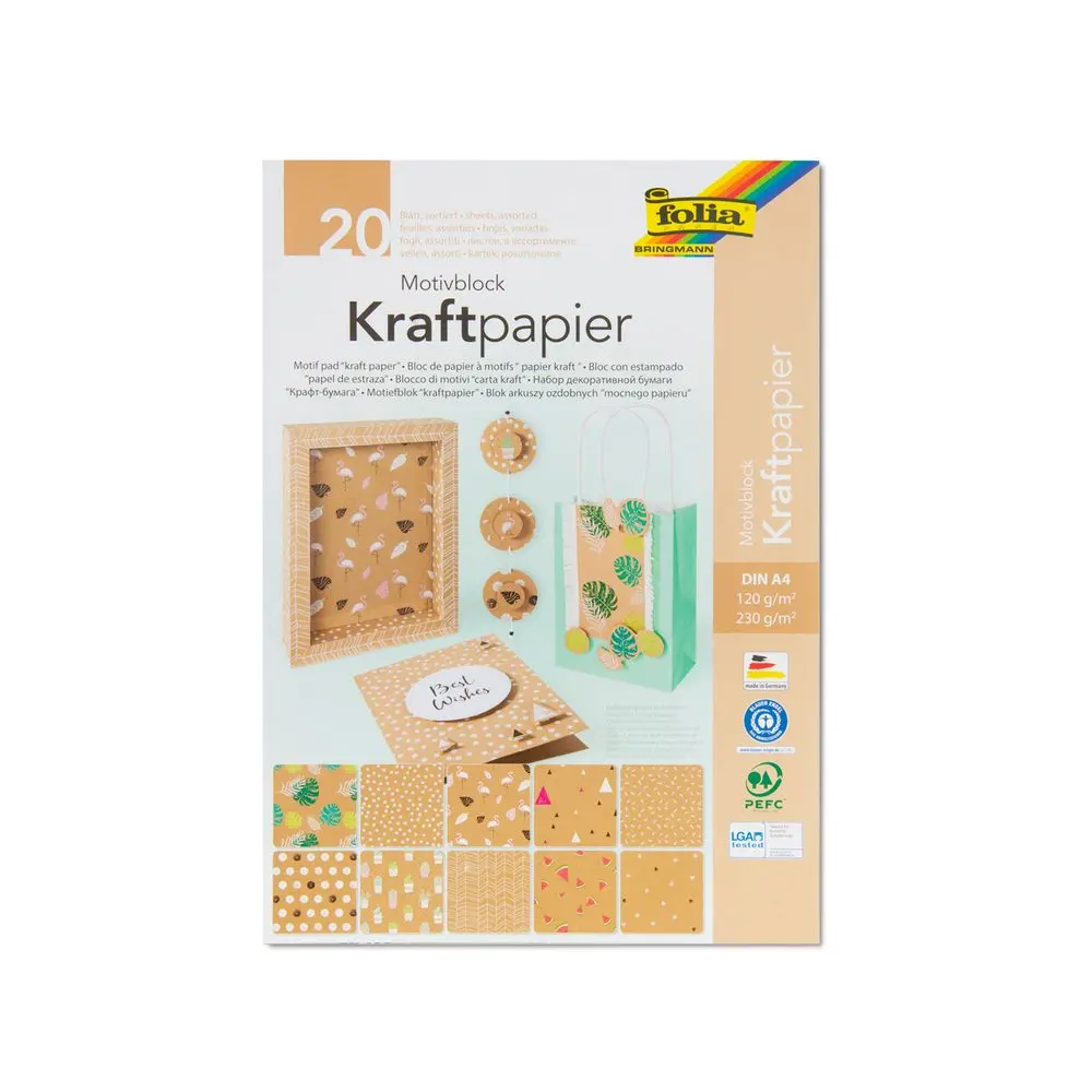 Sada kraftových papírů s potiskem 20 listů A4 120g/m² a 230g/m² - 1 balení