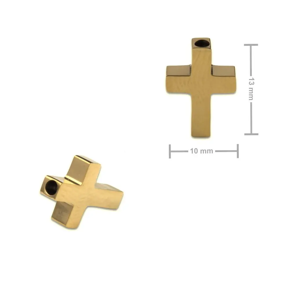 Korálek z chirurgické oceli ve tvaru kříže 10 x 13 mm v barvě zlata - 1 ks